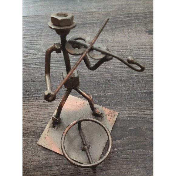 Violin Player Metal Nuts and Bolts Musician Figurine Candle Holder? 4x3.5x5" - Picture 1 of 12